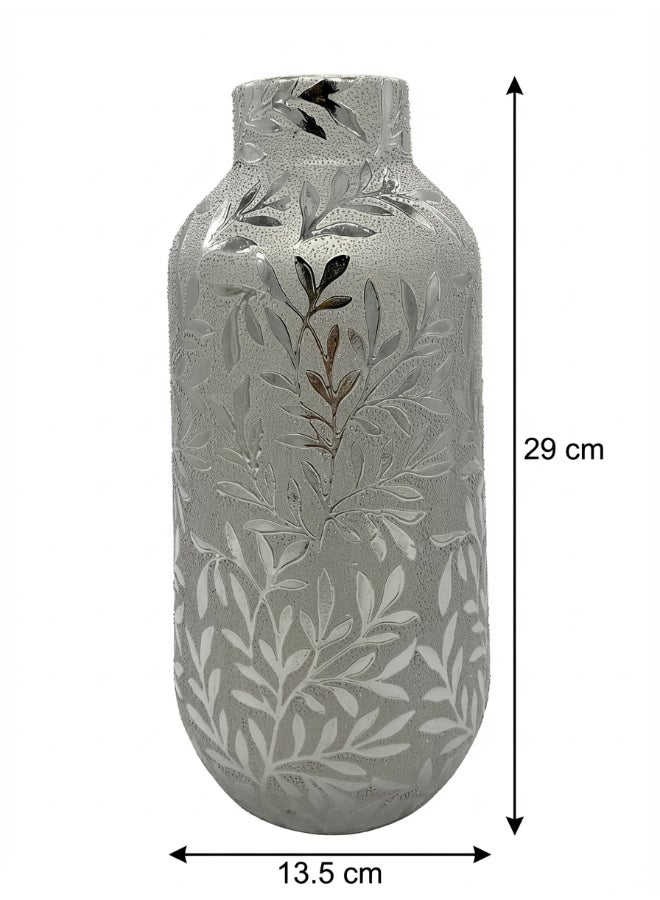 ايست من نون مزهرية سيراميك لترتيب الزهور، ارتفاع 29 سم | لون فضي | تصميم فلورا إيتش | الحجم - 13.5x13.5x29 سم | مثالية لتزيين غرفة المعيشة، مثالية لتزيين طاولة القهوة، طاولة الطعام، طاولة الكونسول أو أي مساحة مكتبية أو معيشية - Image 5